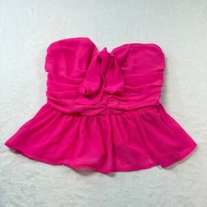 Body‎ Central Peplum Tube Top Womens XL Pink Excellent Silk Blend Smocked Bow